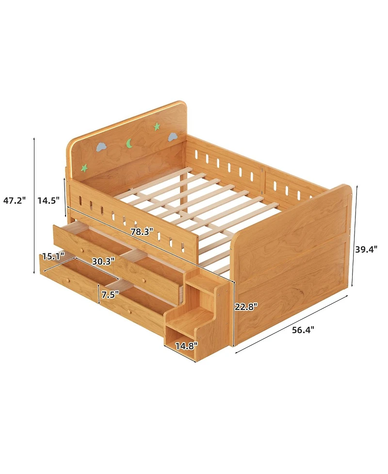 Streamdale Furniture Wooden Full Size Bed with Led Light, Storage Drawers