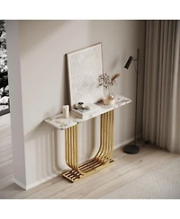 Streamdale Furniture Modern 43.3" Wooden Console Table with Marble Top for Living Room/Bedroom