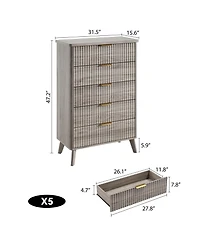 gaomon Fluted Dresser for Bedroom, 5 Deep Drawer Modern Wood Storage Chest