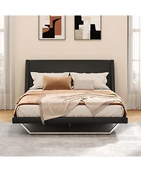 Streamdale Furniture Queen Size Pu Leather Upholstered Bed Frame, No Box Spring Needed