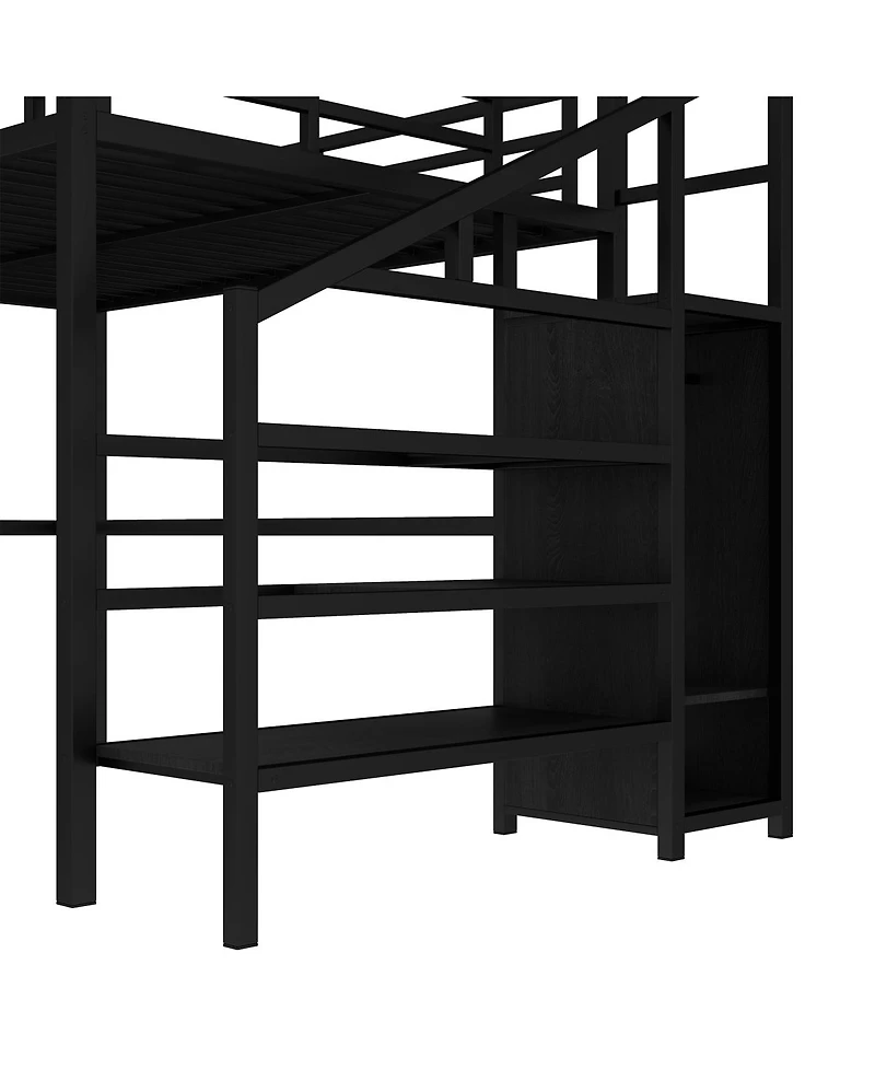 Streamdale Furniture Streamdale Queen Loft Bed with L-Desk, Wardrobe, Usb & Led