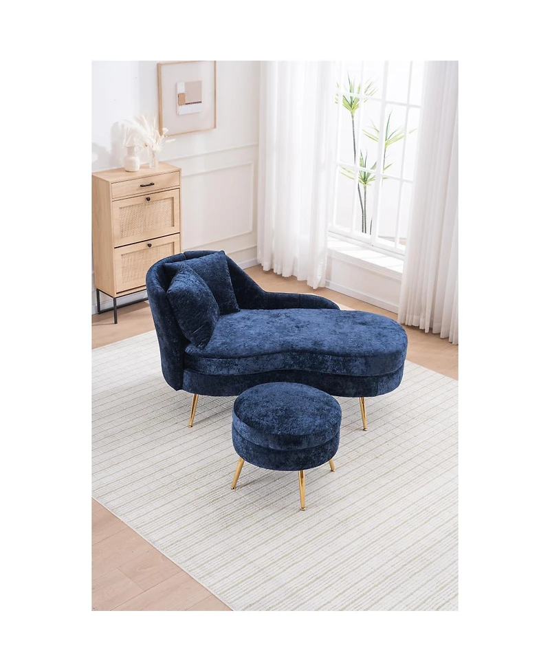 Streamdale Furniture Streamdale 58" Indoor Chenille Chair with Left Armrest & Lumbar Pillow, Footstool Included