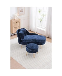 Streamdale Furniture Streamdale 58" Indoor Chenille Chair with Left Armrest & Lumbar Pillow, Footstool Included
