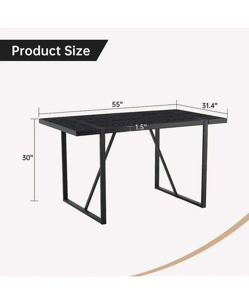 Streamdale Furniture Streamdale Minimalist 55" Retro Rectangular Dining Table with Black Textured Top & Metal Legs