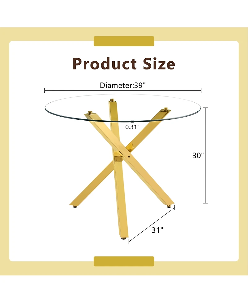 Streamdale Furniture Round Glass Dining Table (2-4 People, 39" Dia x 30" H) - Stylish & Practical