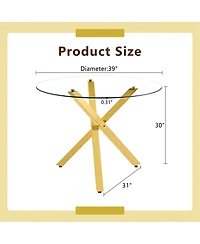 Streamdale Furniture Round Glass Dining Table (2-4 People, 39" Dia x 30" H) - Stylish & Practical