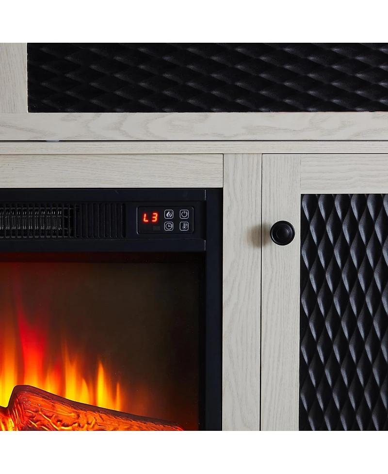 Streamdale Furniture Embossed Pattern Tv Stand with 23" Fireplace, Media Console with Storage, White