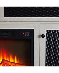 Streamdale Furniture Embossed Pattern Tv Stand with 23" Fireplace, Media Console with Storage, White