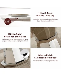 Streamdale Furniture Round Marble Dining Table with Stainless Steel Base