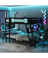 Streamdale Furniture Bunk Bed with Two Gaming Desks & Usb Ports