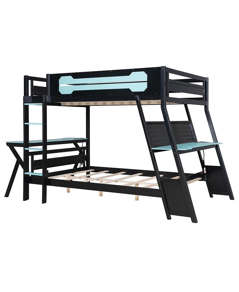 Streamdale Furniture Bunk Bed with Two Gaming Desks & Usb Ports