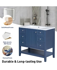 Cesicia 36in. Solid Wood and Mdf Board Bathroom Vanity with Sink, One Cabinet Three Drawers