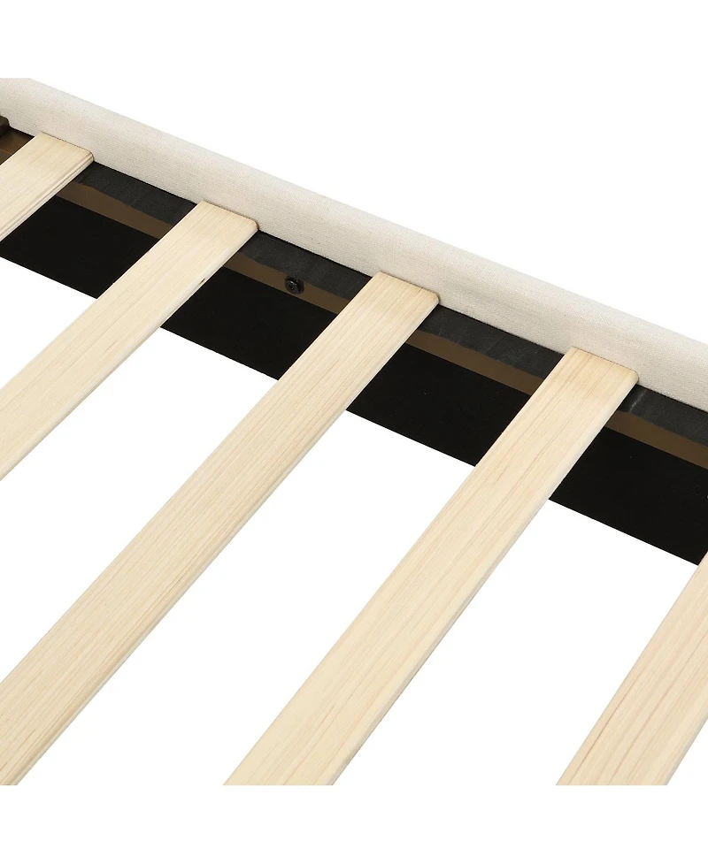 Streamdale Furniture Canopy Bed Frame With Linen Upholstered Headboard, Iron Legs