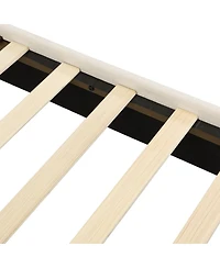 Streamdale Furniture Canopy Bed Frame With Linen Upholstered Headboard, Iron Legs