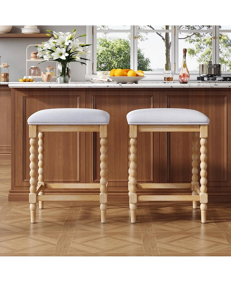 Streamdale Furniture 26" Counter Stools, Set of 2 Upholstered Seat, Solid Acacia Wood Frame