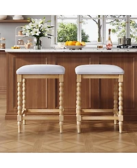 Streamdale Furniture 26" Counter Stools, Set of 2 Upholstered Seat, Solid Acacia Wood Frame