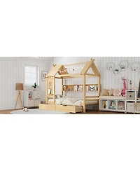 Streamdale Furniture Twin House Bed with Storage Drawers and Shelves, Solid Wood