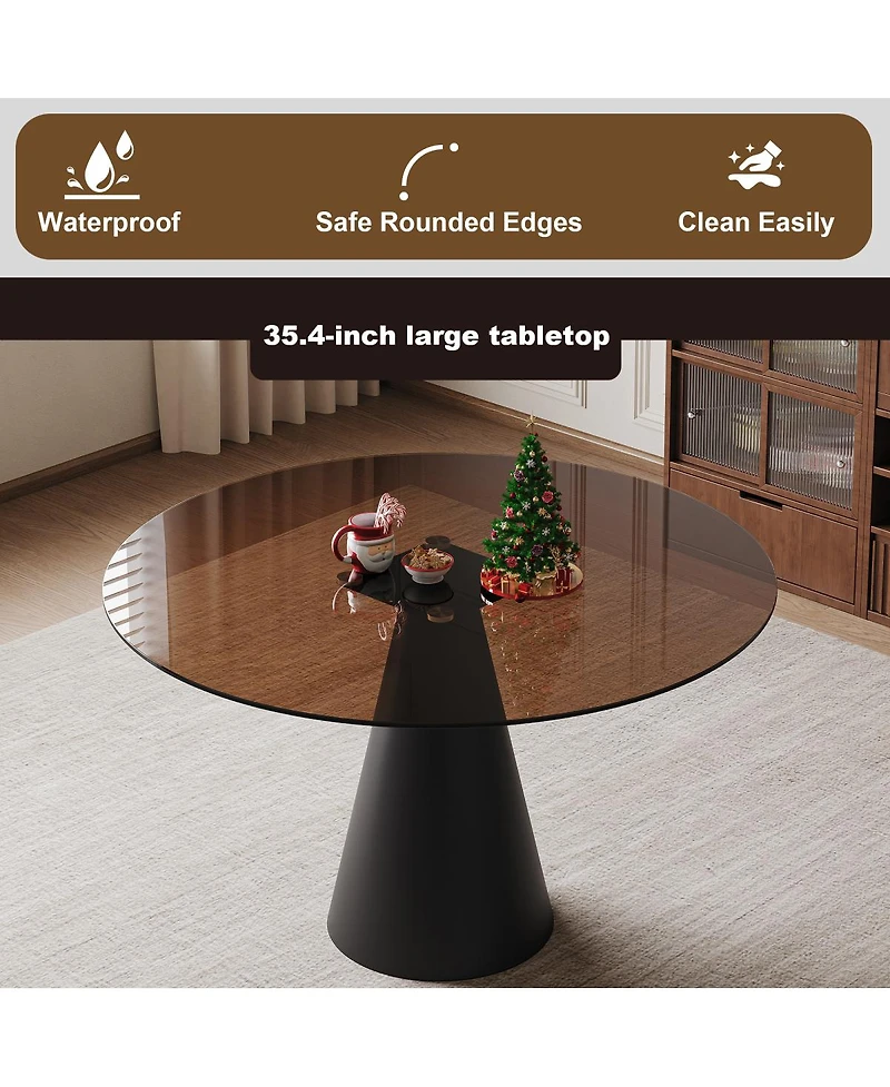 Streamdale 35" Round Glass Dining Table with Carbon Steel Legs
