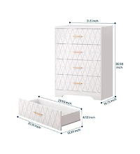 gaomon 4-Drawer Wooden Dresser for Bedroom, Tall Chest of Drawers with Gold Handles & Storage