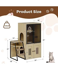 gaomon 2-in-1 Cat Litter Box Enclosure Furniture with Doors, Double Layer Cat House and Storage Cabinet, Beige
