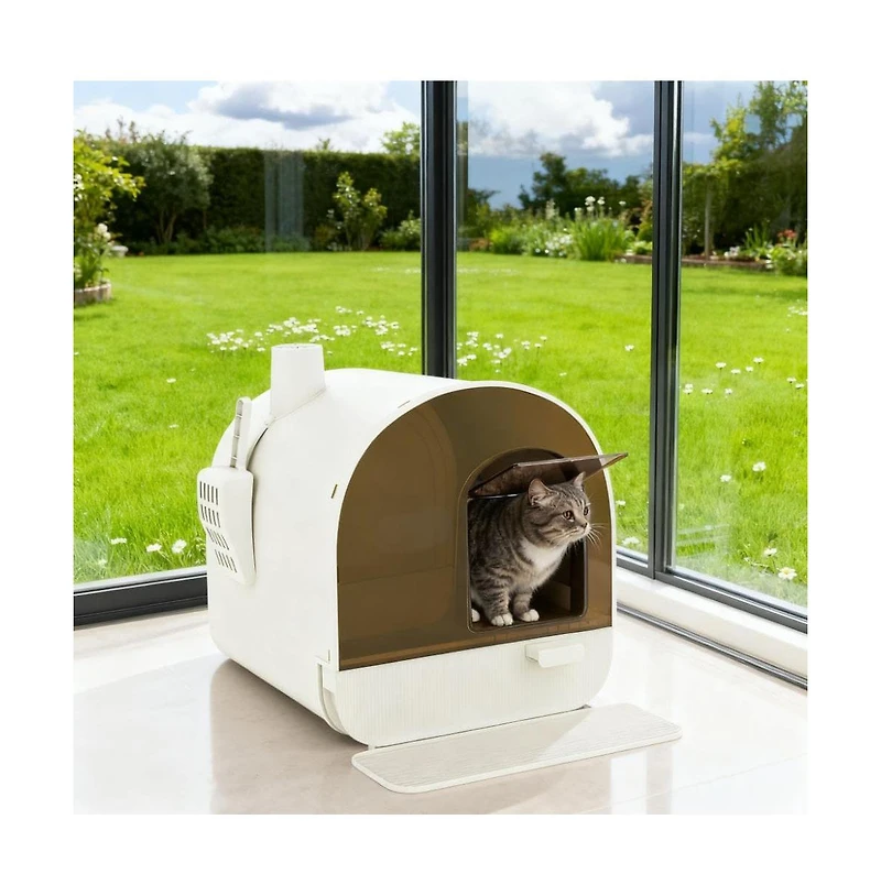 Zeus & Ruta White Covered Cat Litter Box with Scoop & Filter