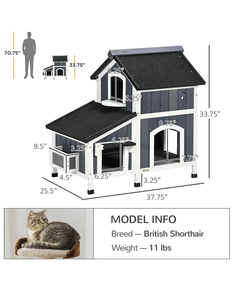 Zeus & Ruta Gray Outdoor Cat House with Multiple Entrances