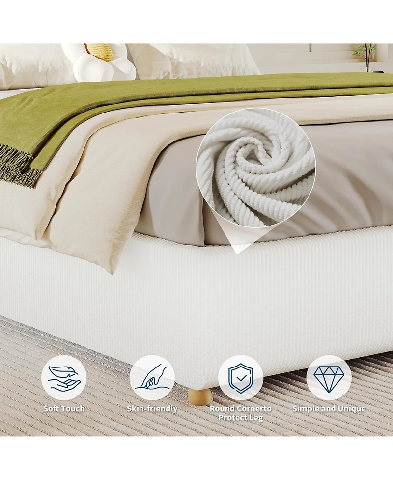 Gaomon Full Cloud Bed Frame – Corduroy Upholstered Low Platform, Solid Wood Legs, No Headboard, Box Spring Needed