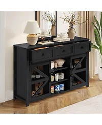 Streamdale Furniture 55" Sliding Barn Door Sideboard with 3 Drawers & Adjustable Shelves