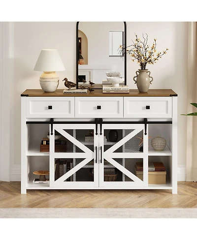 Streamdale Furniture 55" Sliding Barn Door Sideboard with 3 Drawers & Adjustable Shelves