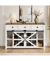 Streamdale Furniture 55" Sliding Barn Door Sideboard with 3 Drawers & Adjustable Shelves