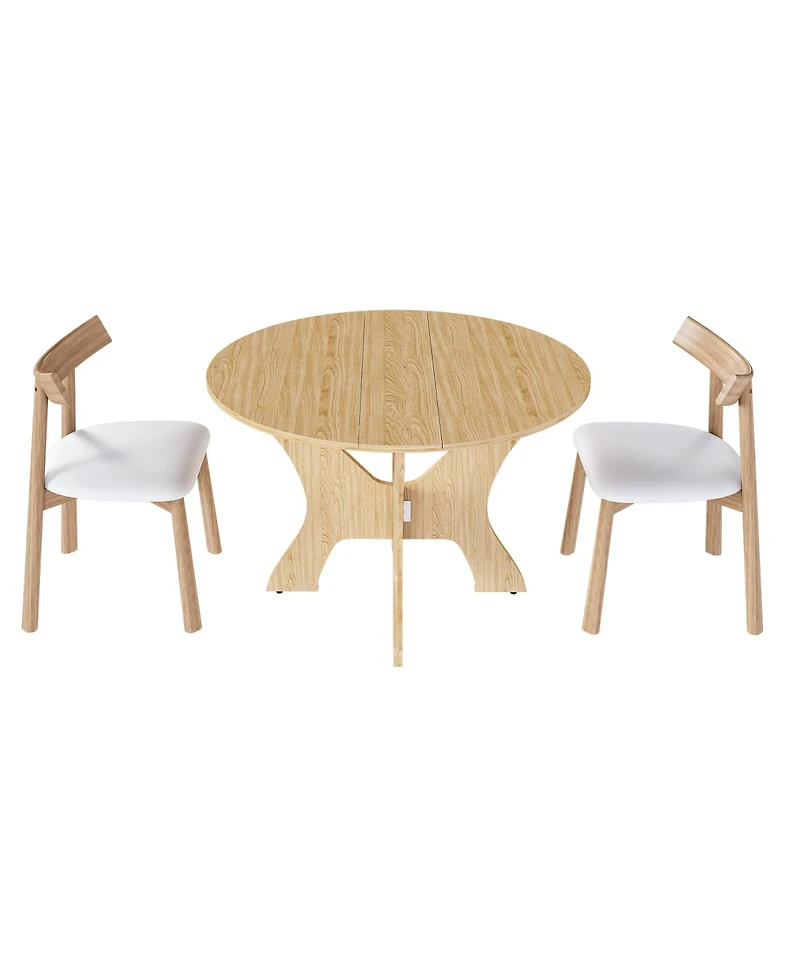 Streamdale Furniture 43" Folding Dining Table Set with 2 Chairs, Wild Oak Veneer, Space Saving