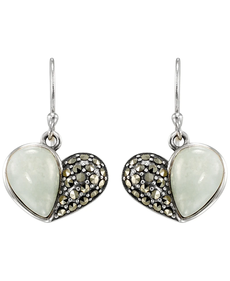 Macy's Marcasite (0.32 ct. t.w.) and Jade (4 ct. t.w.) Dangle Earrings in Sterling Silver