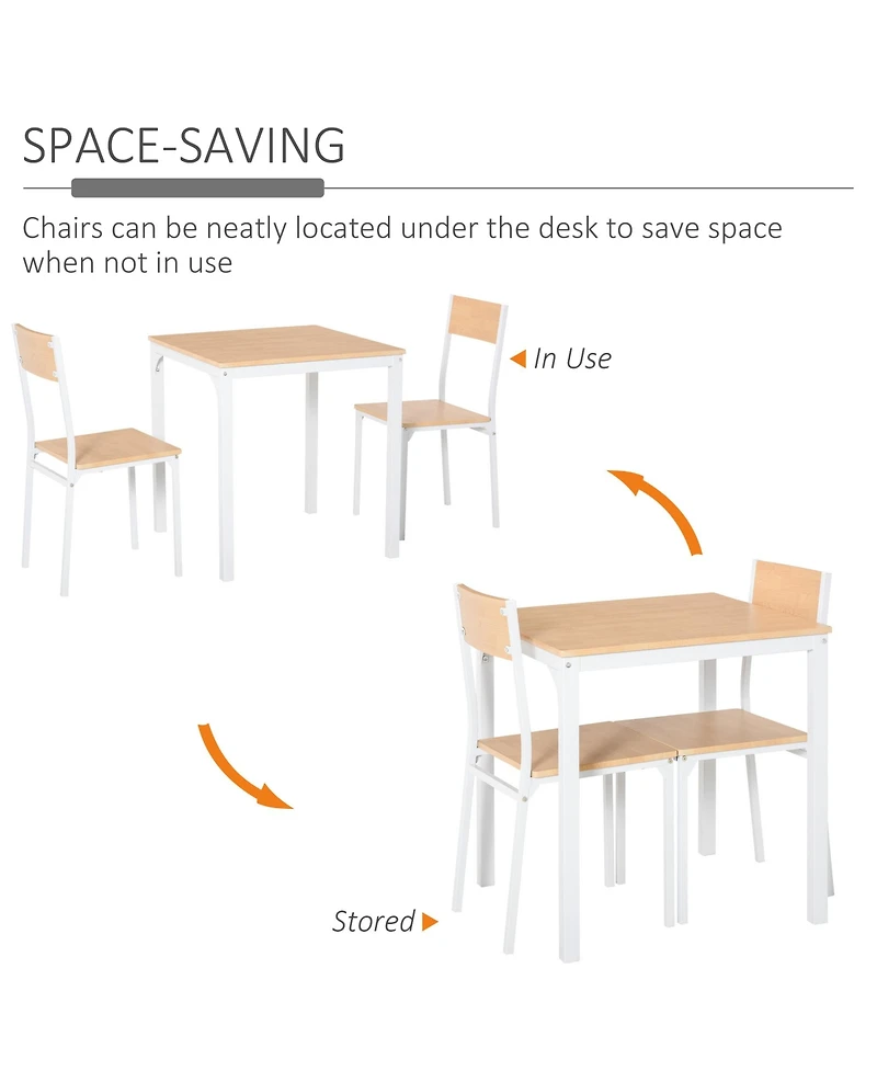 Homcom 3-Piece Wooden Square Dining Table Set with 1 Table and 2 Chairs, White