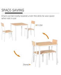 Homcom 3-Piece Wooden Square Dining Table Set with 1 Table and 2 Chairs, White