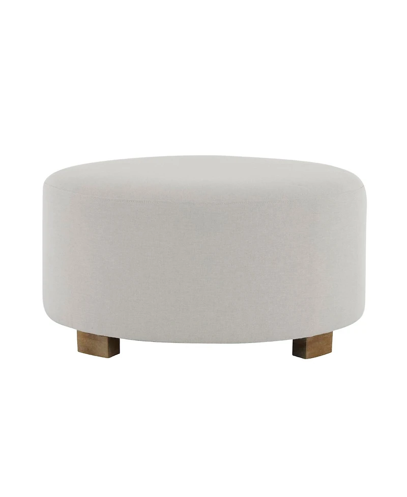 Streamdale Furniture White Fabric Round Ottoman with Wooden Legs, Modern Minimalist Ottoman