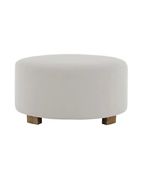 Streamdale Furniture White Fabric Round Ottoman with Wooden Legs, Modern Minimalist Ottoman