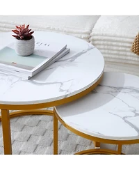 Streamdale Furniture Set of 2 Round Nesting Coffee Tables with Golden Frame