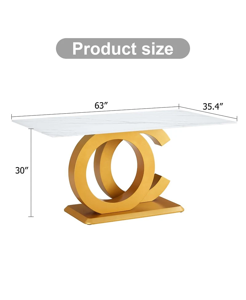 Streamdale Furniture Tempered Glass Marble Top Dining Table with Gold Oc Legs
