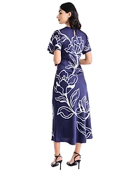 Maggy London Women's Short-Sleeve Printed Midi Dress