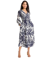 Maggy London Women's Long-Sleeve V-Neck Midi Dress