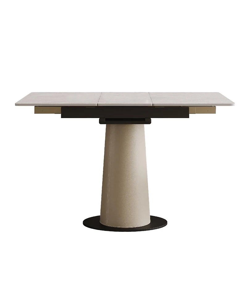 Streamdale Furniture Retractable Rock Slab Folding Dining Table, Modern Expandable Table with Leather Base