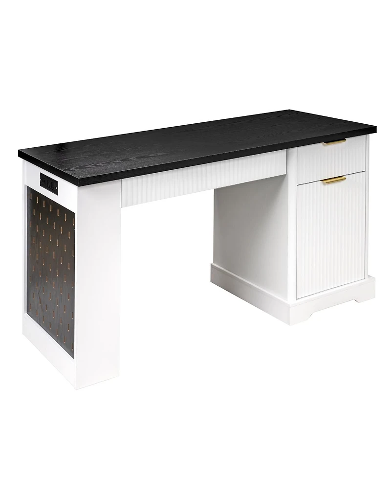 Streamdale Furniture 55" Modern Fluted Office Desk with Storage, Drawers, Power Outlet & Keyboard Tray