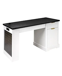 Streamdale Furniture 55" Modern Fluted Office Desk with Storage, Drawers, Power Outlet & Keyboard Tray