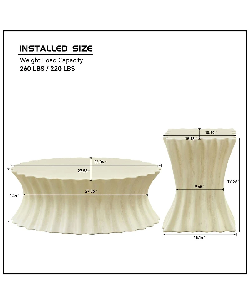 Streamdale Furniture Set of 35.04"+15.16" Coffee Table Vintage Fiberglass Table Beige