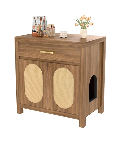 Zeus & Ruta Espresso Hidden Cat Litter Box Enclosure with Storage