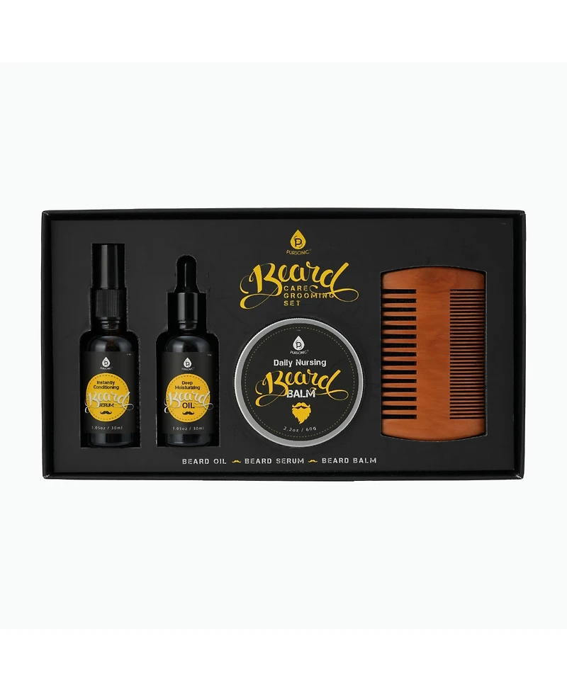 Pursonic Full-Range Men's Grooming: 4-Piece Beard Care Set, Beard and Body Trimmer, Nose Trimmer, & Assorted Face and Body Wipes