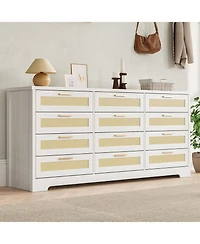 gaomon 12 Drawer Dresser for Bedroom, Modern Farmhouse Rattan Chest of Drawers, Wood Closet, Living Room, Entryway, and Hallway