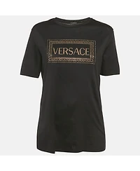 Pre-Owned Versace Women's Black Medusa Rhinestone Jersey T-Shirt