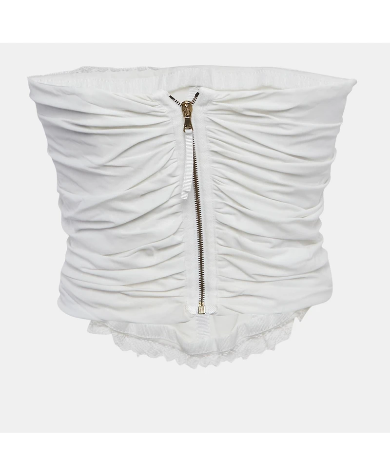Pre-Owned Dolce & Gabbana Women's White Lace Trim Cotton Strapless Corset Top