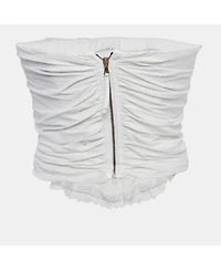 Pre-Owned Dolce & Gabbana Women's White Lace Trim Cotton Strapless Corset Top